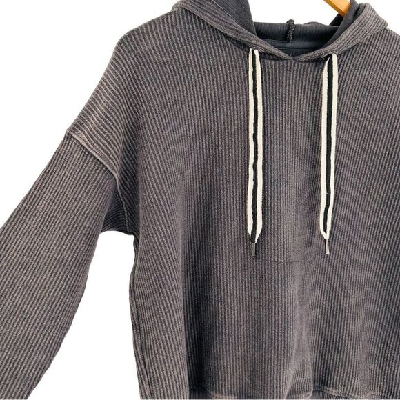 Aerie dark charcoal gray cropped hooded sweatshirt size xsmall - Picture 3 of 6